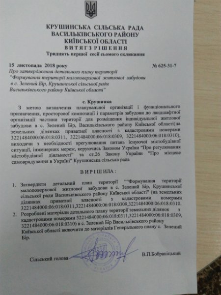 Рішення про затвердження детального плану території від 15 листопада 2018 року